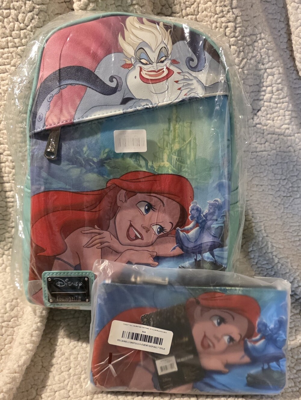 Loungefly Disney Little Mermaid Mini Backpack & Coin Pouch DEC PALM NEW NIP